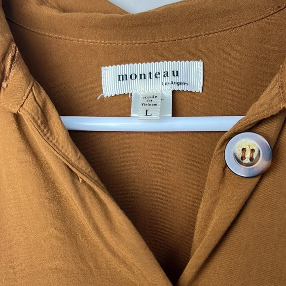 Monteau Women's Brown Rayon Shirt Dress with Tie Waist and pockets Size L - Picture 8 of 16